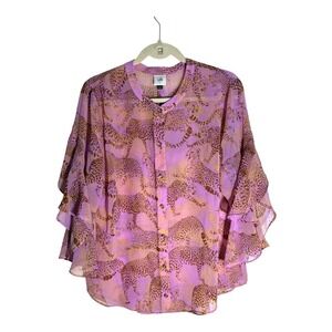 Cabi Minx Blouse‎ Lilac Leopard sz L NWOT No wear No flaws